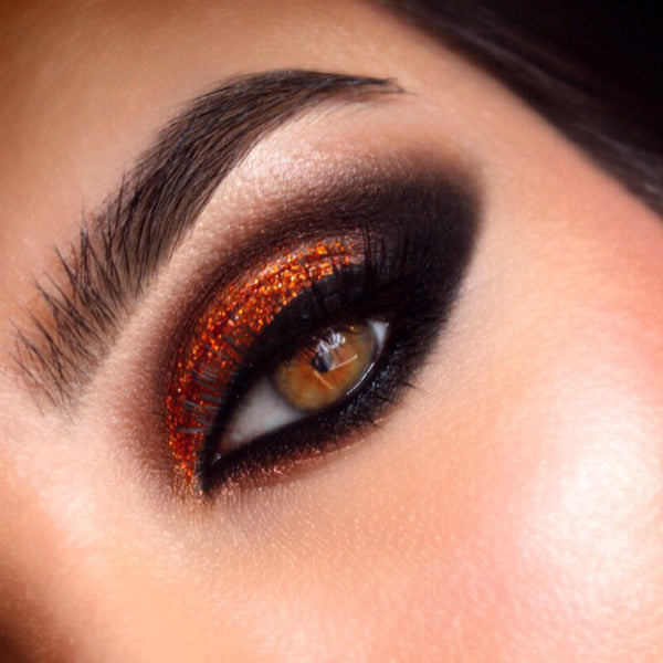 copper glitter eyes on woman's eyes-starfire cosmetics