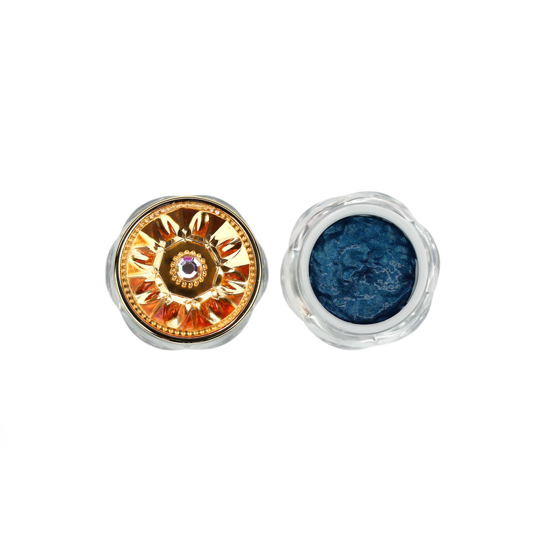 blue color galactic jelly eyeshadow aries open next to gold lid-starfire cosmetics