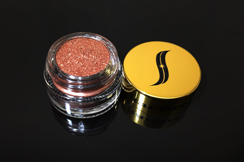 copper eyeshadow makeup inside glass jars with gold lid-starfire cosmetics