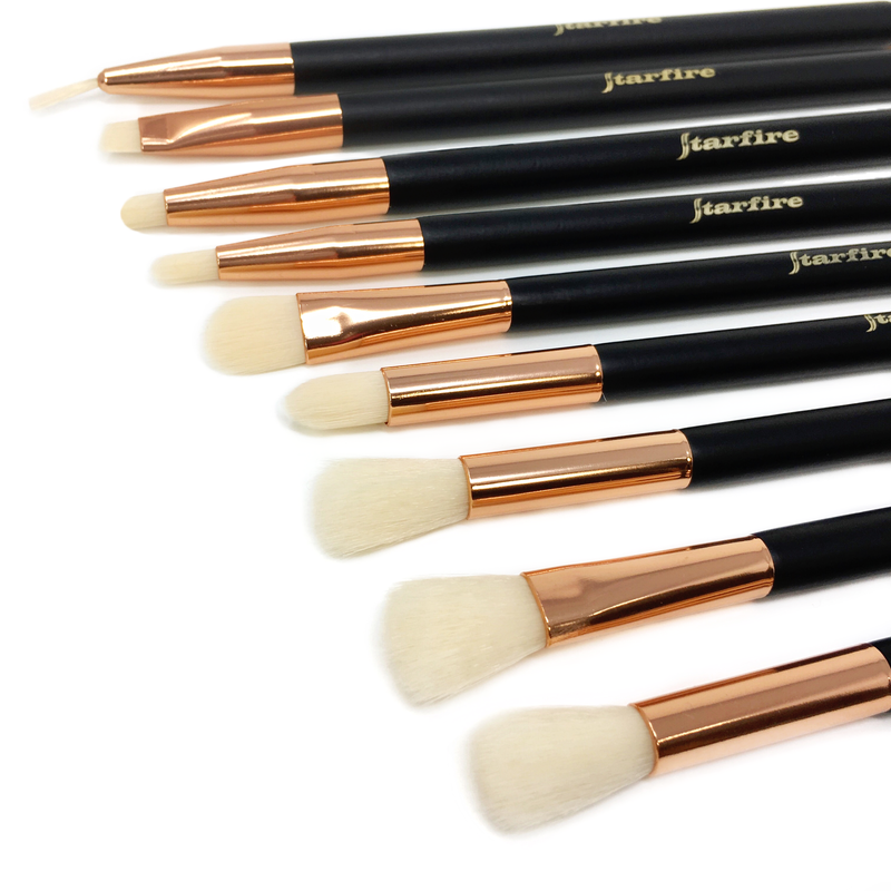 9 face and eye makeup brushes with black and gold handle-starfire cosmetics