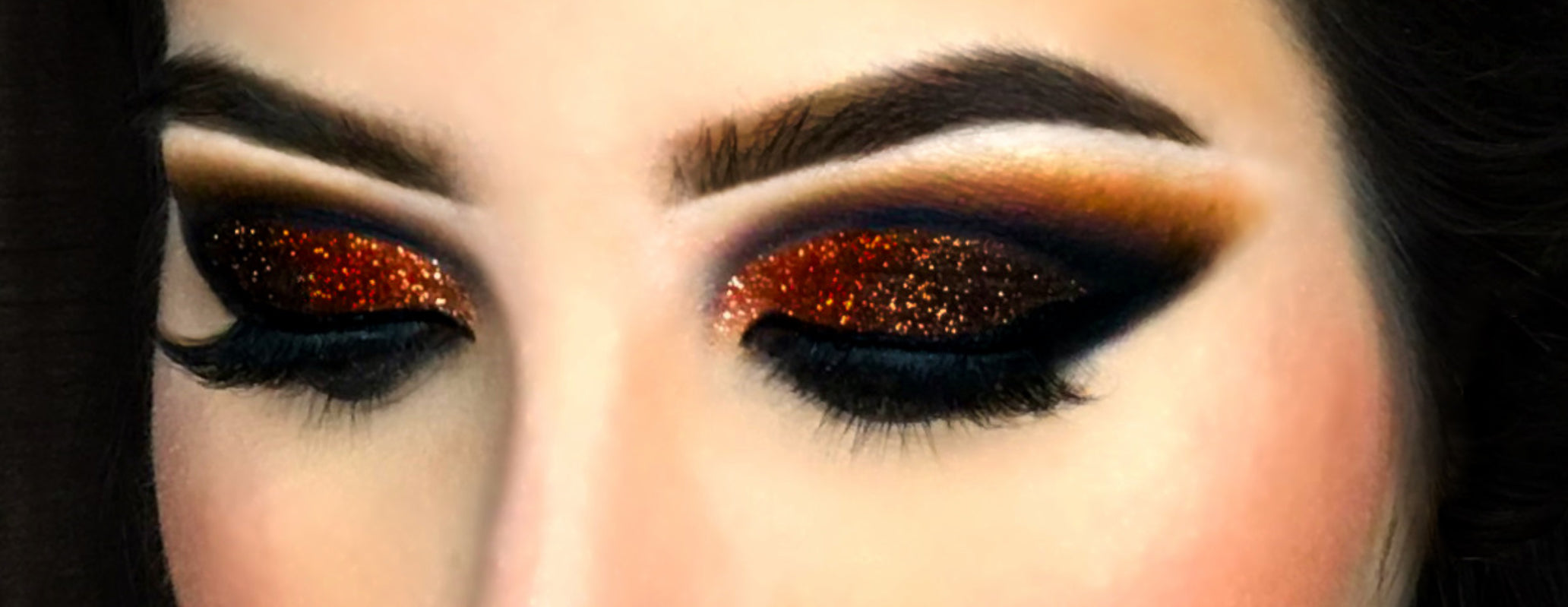 copper brown glitter eyeshadow on woman's eyes-starfire cosmetics