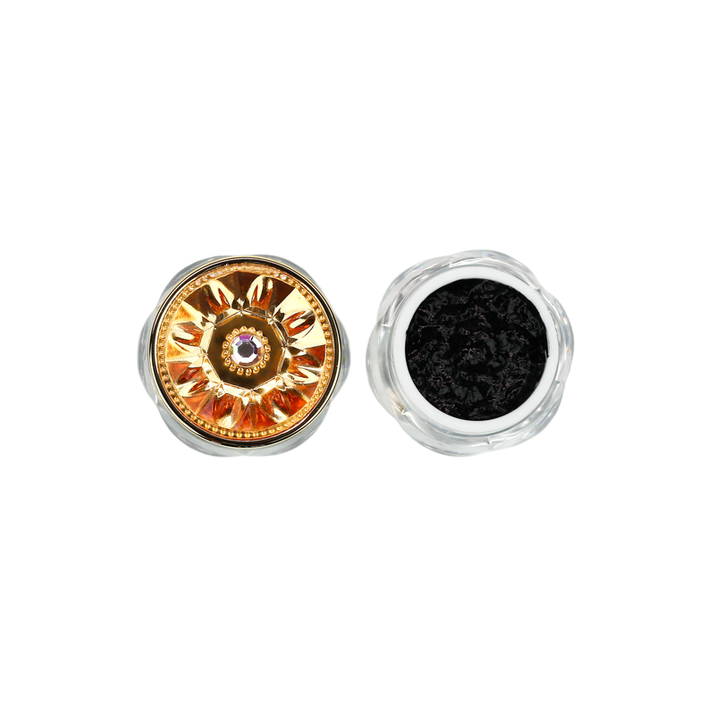 black color galactic jelly eyeshadow astrid open next to gold lid-starfire cosmetics