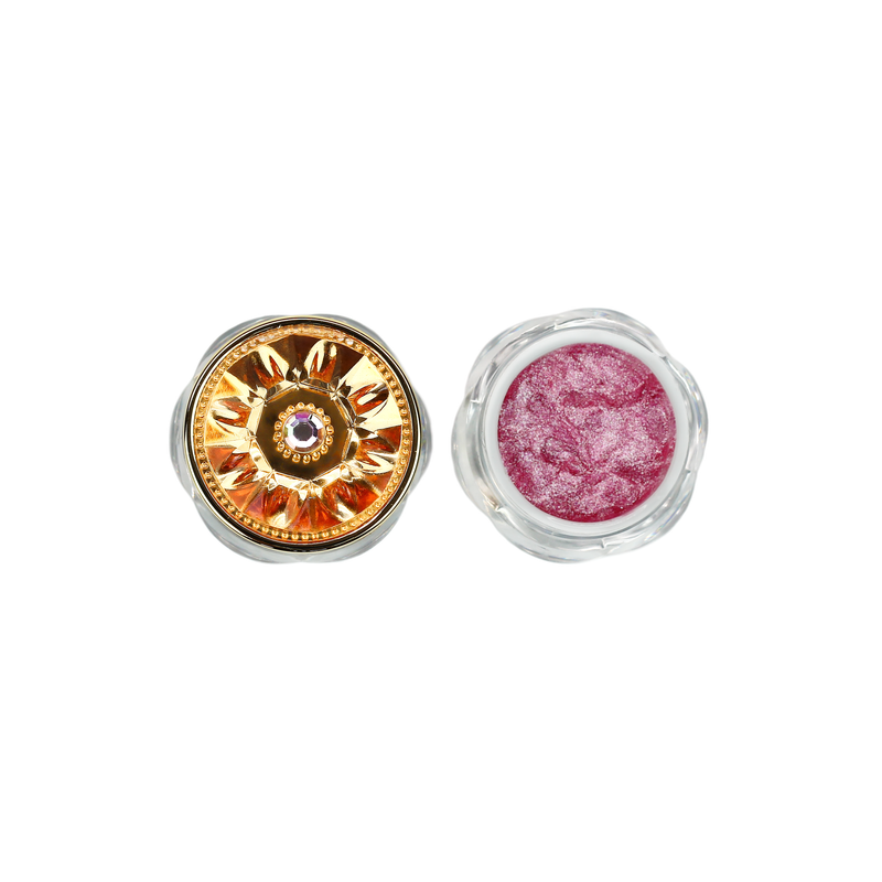 pink color galactic jelly eyeshadow luna open next to gold lid-starfire cosmetics
