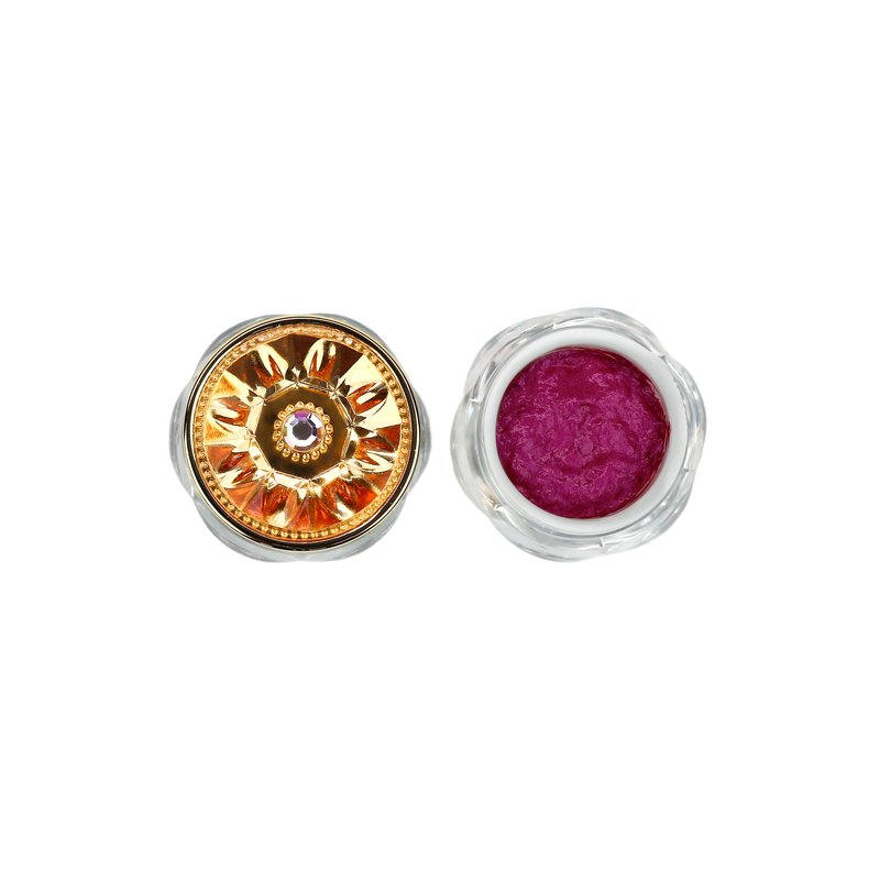 fuchsia color galactic jelly eyeshadow rigel open next to gold lid-starfire cosmetics