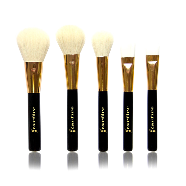 best makeup brushes black and gold handle standing up straight with white hair bristles-starfire cosmetics