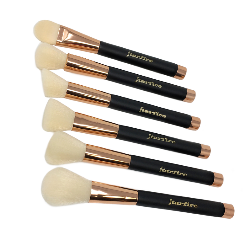 6 makeup brushes black and gold handle-starfire cosmetics