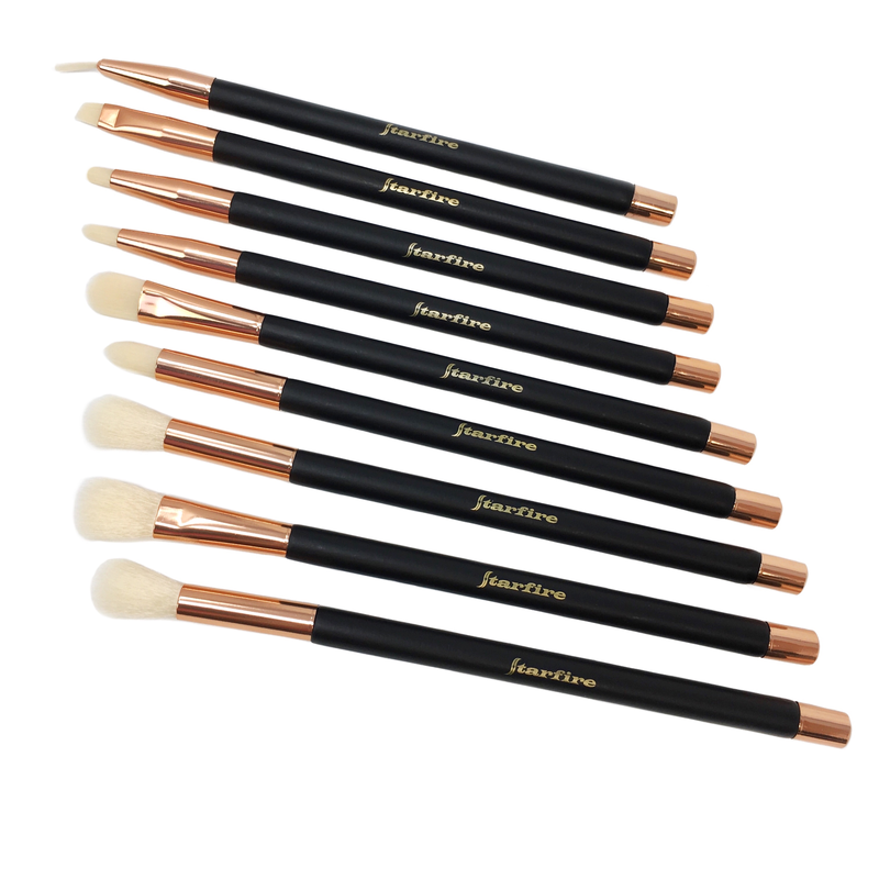9 eyeshadow brushes black and gold handle-starfire cosmetics