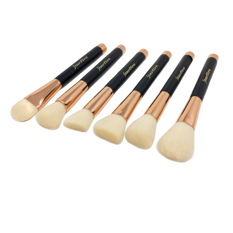6 foundation and powder face brushes black and gold handle-starfire cosmetics