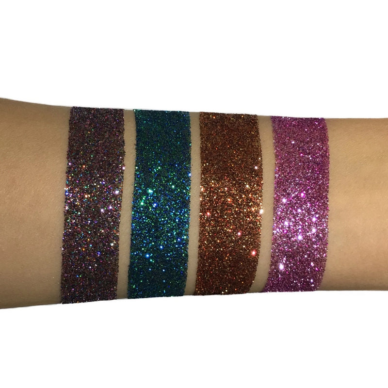four glitter colors on arm-starfire cosmetics