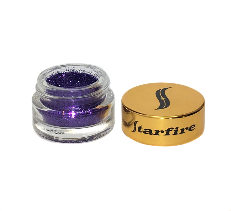 purple glitter inside glass jar-starfire cosmetics