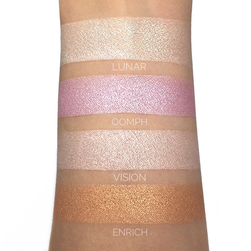 arm that has four highlighter colors, gold, pink, white, and bronze-starfire cosmetics