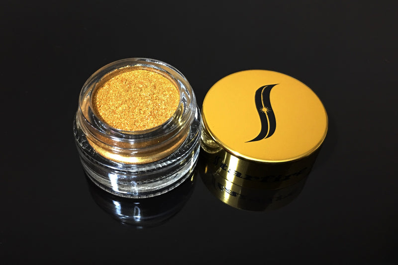 gold pigmented eyeshadow on glass jar-starfire cosmetics