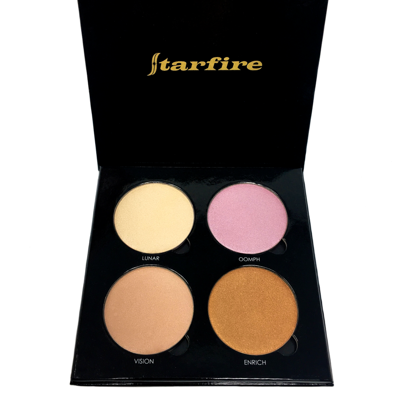 highlighter palette in black box with four highlight shades-starfire cosmetics