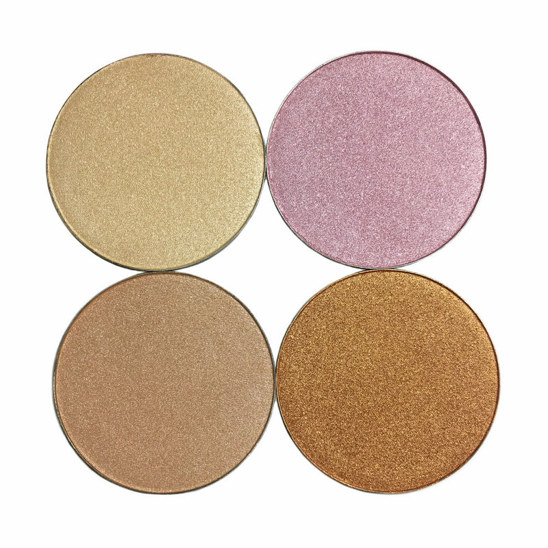 highlighter circle of four shades, gold, pink, bronze, and tan-starfire cosmetics