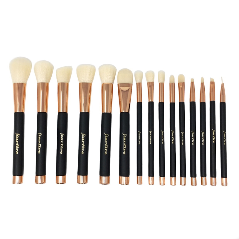 15 piece makeup brush black and gold handle-starfire cosmetics