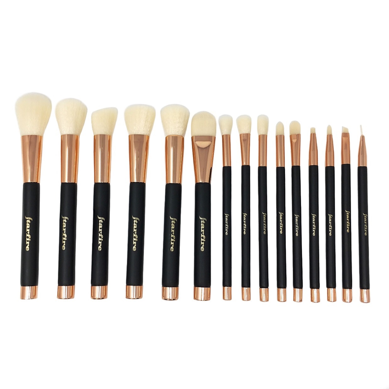 15 piece makeup brush black and gold handle-starfire cosmetics