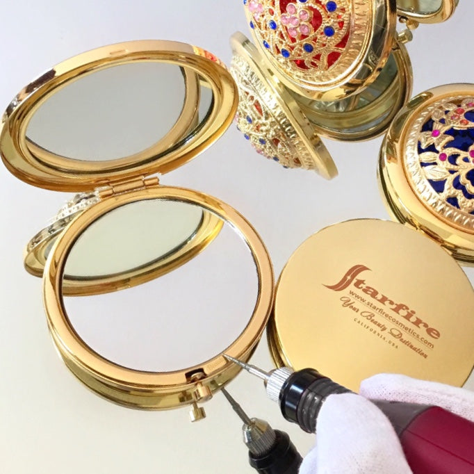 gold makeup mirror opened with name engrave-starfire cosmetics