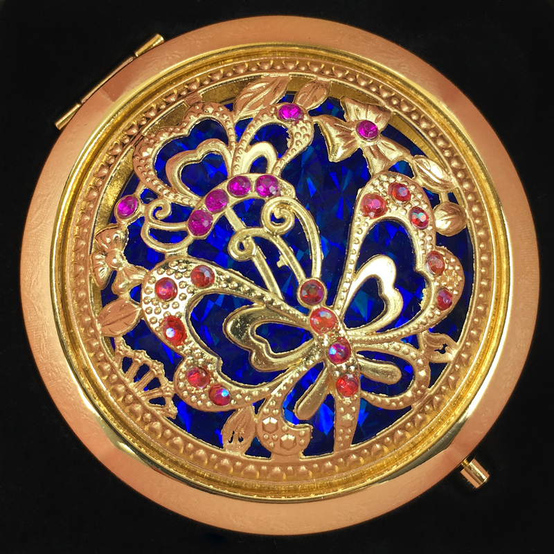 sapphire makeup mirror with gold butterfly-starfire cosmetics