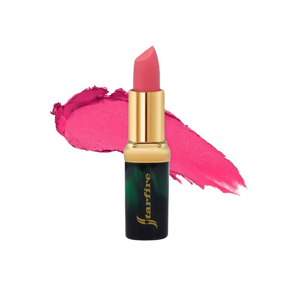pink matte lipstick with gold tube-starfire cosmetics