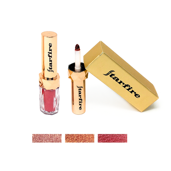 metallic eyeshadow three chrome colors next to gold box-starfire cosmetics