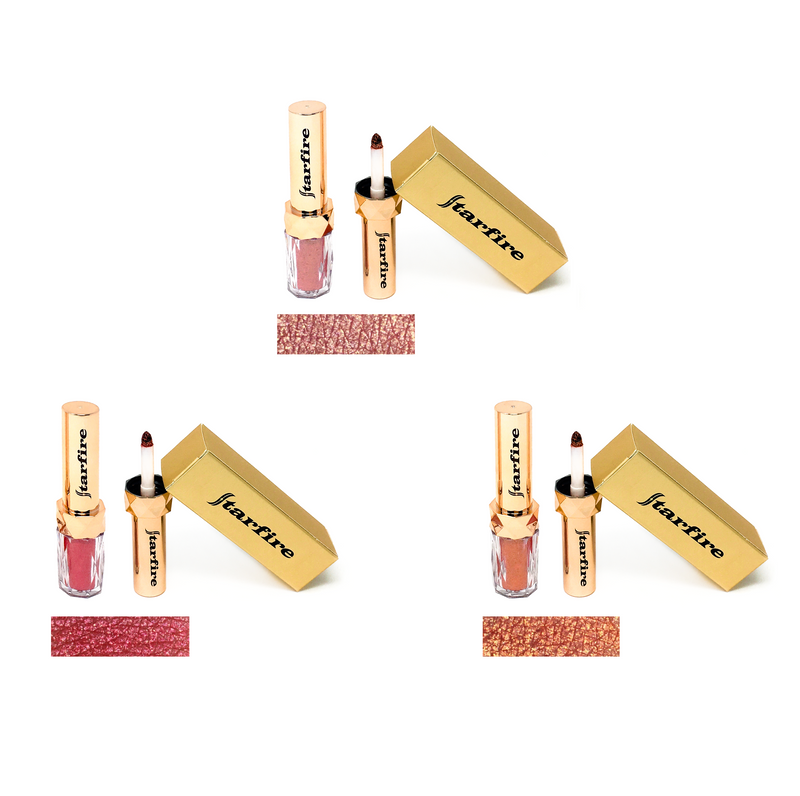 three pigmented eyeshadow next to gold box-starfire cosmetics