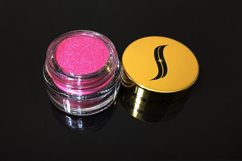 pink eyeshadow inside glass jars with gold lid-starfire cosmetics