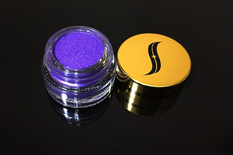 purple pigmented eyeshadow inside glass jar-starfire cosmetics